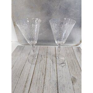 Vintage Needle Etched Wine Glasses Set Of 2 Fostoria Woodland Circa 1922 Goblet